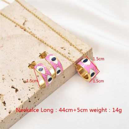 Hip-hop Simple Style Devil's Eye Titanium Steel Epoxy Plating Gold Plated Jewelry Set