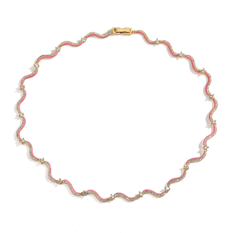 Elegant Sweet Simple Style Waves Heart Shape Copper Enamel Plating Inlay Zircon 18k Gold Plated Bracelets Necklace