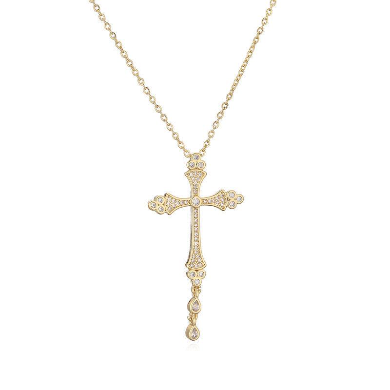 Ig Style Simple Style Cross Copper Plating Inlay Zircon Gold Plated Pendant Necklace