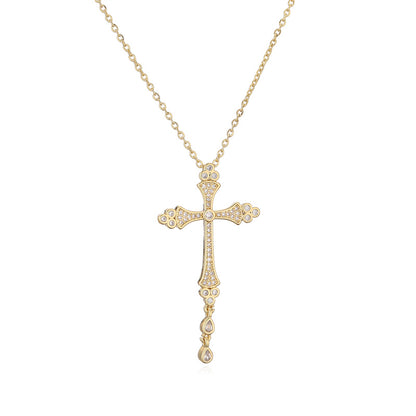 Ig Style Simple Style Cross Copper Plating Inlay Zircon Gold Plated Pendant Necklace