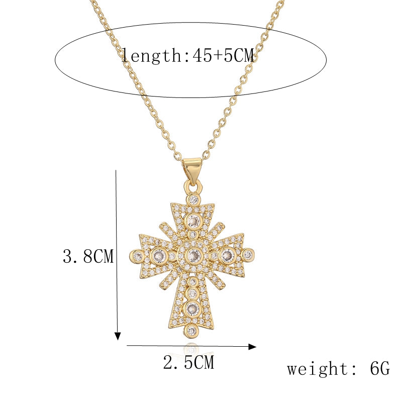 Ig Style Simple Style Cross Copper Plating Inlay Zircon Gold Plated Pendant Necklace