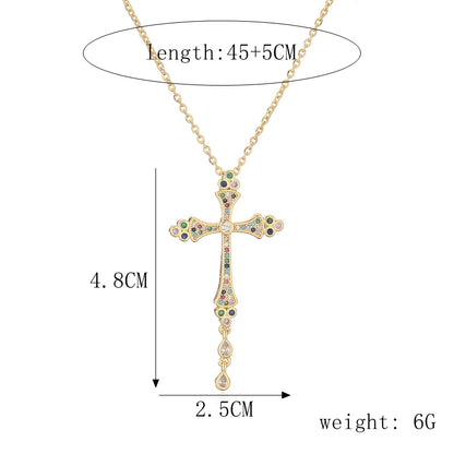 Ig Style Simple Style Cross Copper Plating Inlay Zircon Gold Plated Pendant Necklace