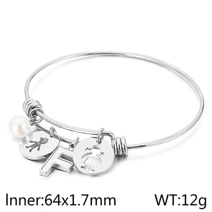 Simple Style Human Letter Titanium Steel Pearl Hollow Out Inlay Shell Bangle