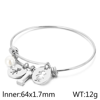 Simple Style Human Letter Titanium Steel Pearl Hollow Out Inlay Shell Bangle