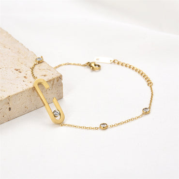 Simple Style C Shape Stainless Steel Plating Inlay Artificial Gemstones Bracelets Necklace