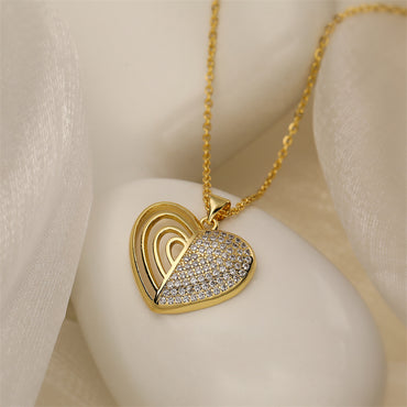 Ig Style Simple Style Heart Shape Copper Plating Inlay Zircon Gold Plated Pendant Necklace