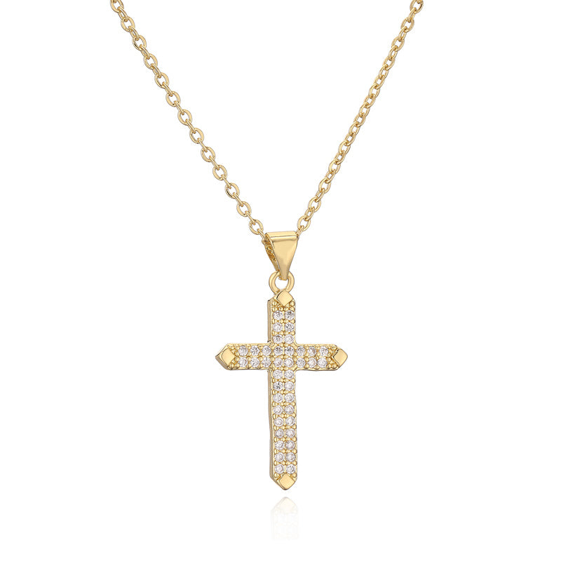 Ig Style Simple Style Cross Copper Plating Inlay Zircon Gold Plated Pendant Necklace