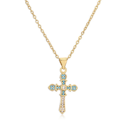 Ig Style Simple Style Cross Copper Plating Inlay Zircon Gold Plated Pendant Necklace