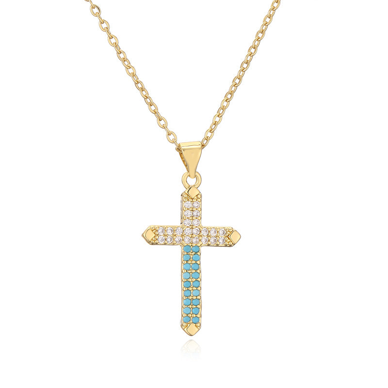 Ig Style Simple Style Cross Copper Plating Inlay Zircon Gold Plated Pendant Necklace