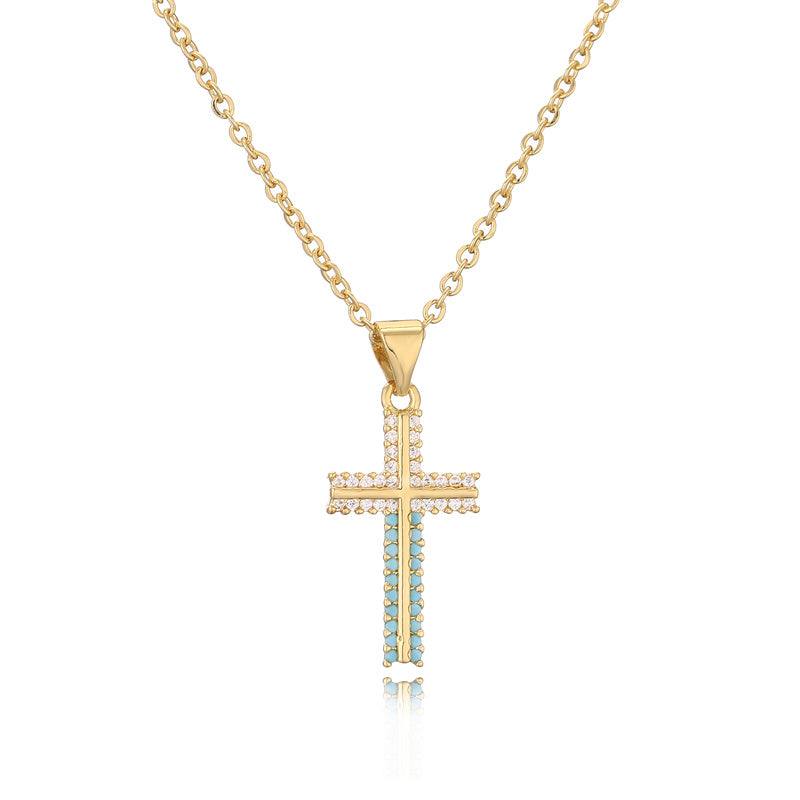 Ig Style Simple Style Cross Copper Plating Inlay Zircon Gold Plated Pendant Necklace