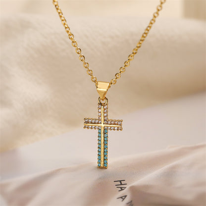 Ig Style Simple Style Cross Copper Plating Inlay Zircon Gold Plated Pendant Necklace