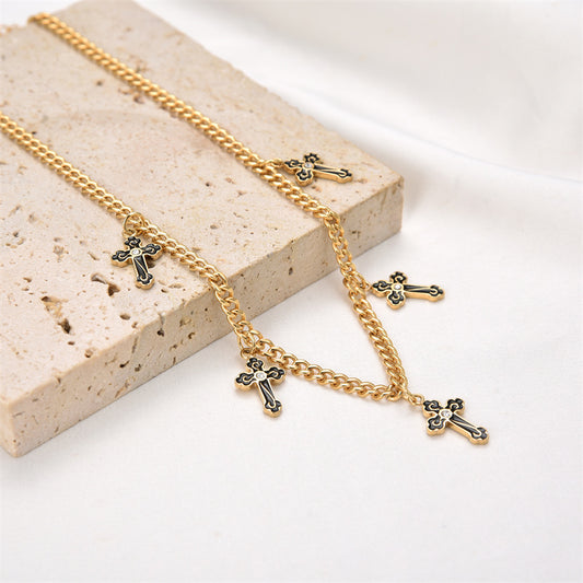 Simple Style Cross Stainless Steel Plating Inlay Artificial Gemstones Pendant Necklace