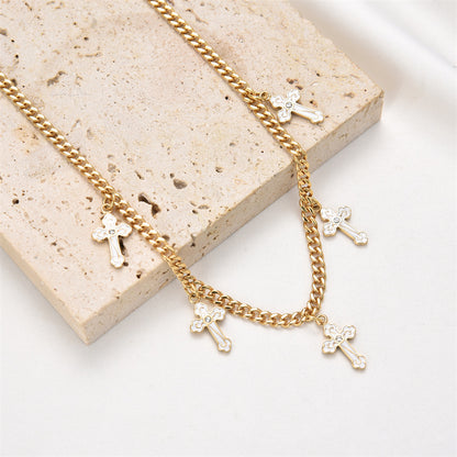 Simple Style Cross Stainless Steel Plating Inlay Artificial Gemstones Pendant Necklace