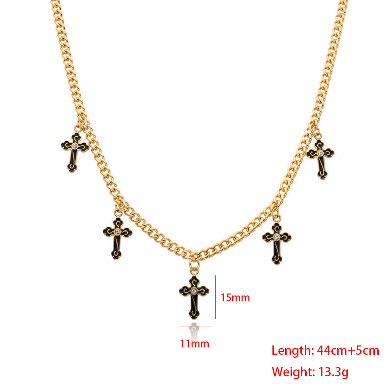 Simple Style Cross Stainless Steel Plating Inlay Artificial Gemstones Pendant Necklace