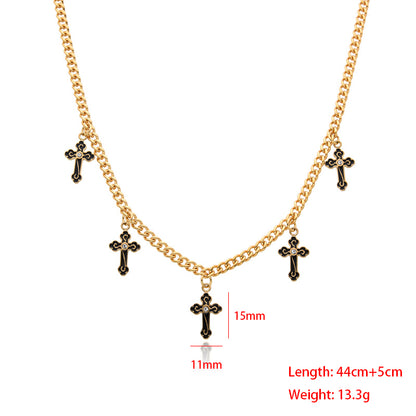 Simple Style Cross Stainless Steel Plating Inlay Artificial Gemstones Pendant Necklace