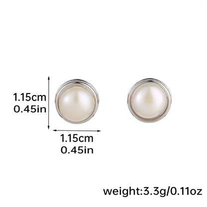 1 Pair Elegant Baroque Style Round Plating Inlay Copper Natural Stone Freshwater Pearl 18k Gold Plated Ear Studs