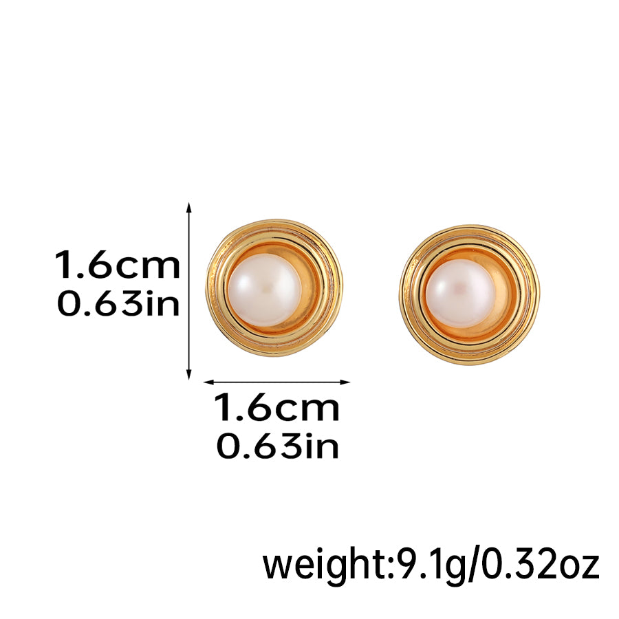 1 Pair Elegant Baroque Style Round Plating Inlay Copper Natural Stone Freshwater Pearl 18k Gold Plated Ear Studs