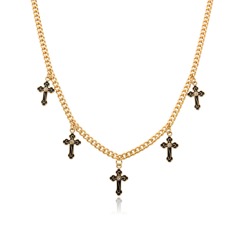 Simple Style Cross Stainless Steel Plating Inlay Artificial Gemstones Pendant Necklace