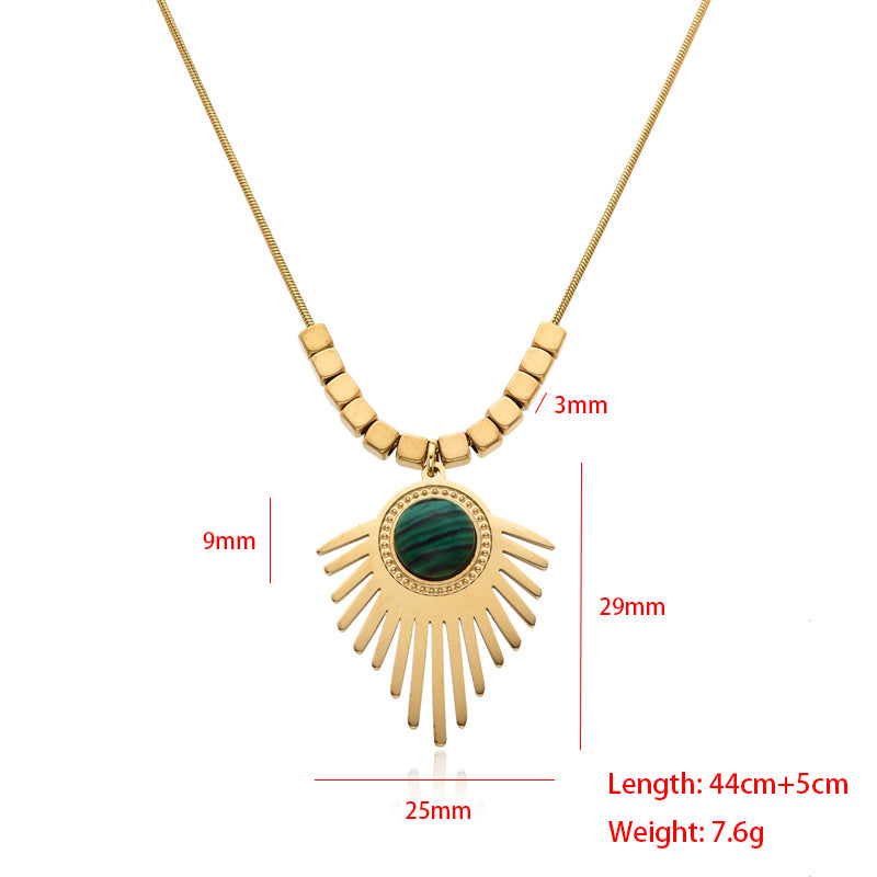 Casual Simple Style Triangle Round Eye Stainless Steel Epoxy Plating Inlay Artificial Gemstones Pendant Necklace