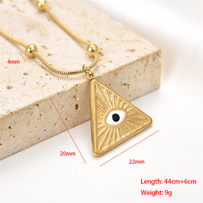 Casual Simple Style Triangle Round Eye Stainless Steel Epoxy Plating Inlay Artificial Gemstones Pendant Necklace