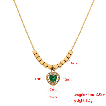 Hip-hop Simple Style Oval Heart Shape Stainless Steel Beaded Plating Inlay Zircon Gold Plated Pendant Necklace Necklace