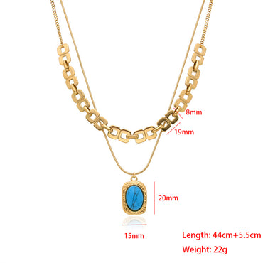 Hip-hop Simple Style Oval Rectangle Stainless Steel Plating Inlay Gem Gold Plated Necklace