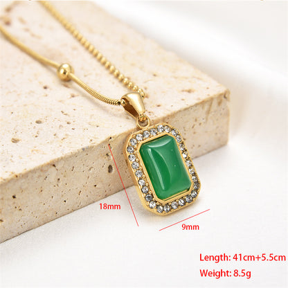 Hip-hop Simple Style Oval Rectangle Stainless Steel Plating Inlay Gem Gold Plated Necklace