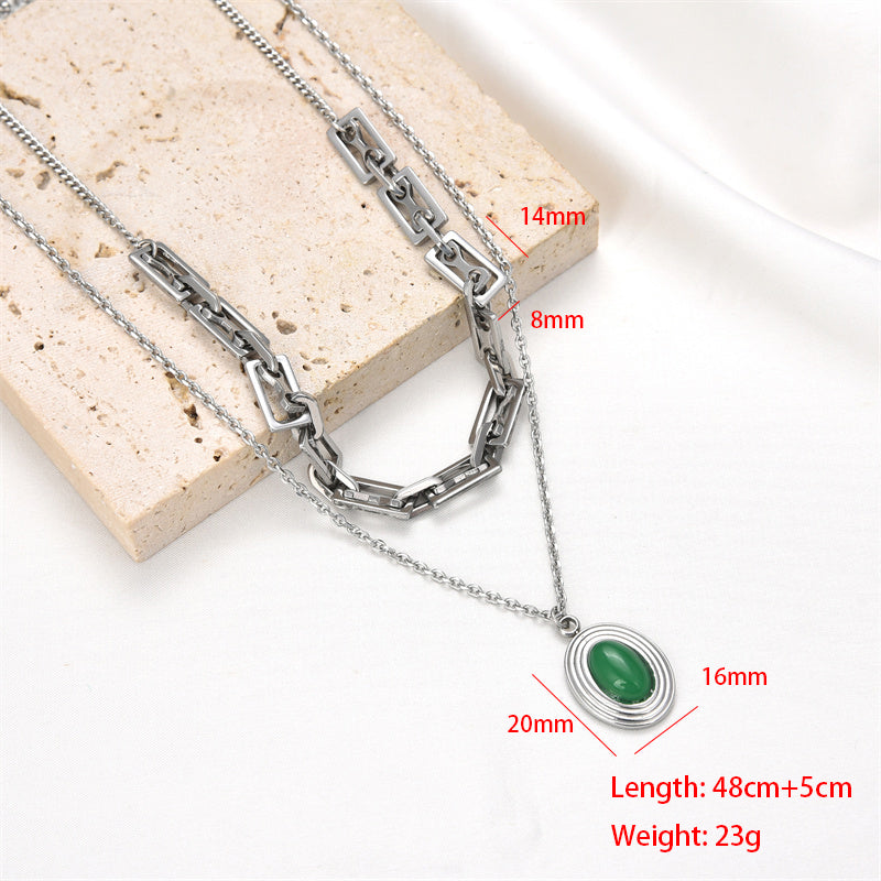 Hip-hop Simple Style Oval Rectangle Stainless Steel Plating Inlay Gem Gold Plated Necklace