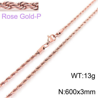 European And American Stainless Steel Electroplating Multi-size Twisted Rope Necklace Twist Chain Wholesale