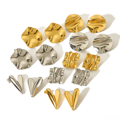 1 Pair Simple Style Quadrilateral Circle Heart Shape Polishing Plating Stainless Steel 18k Gold Plated Ear Studs