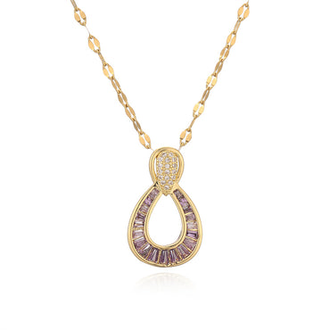 Ig Style Simple Style Circle Water Droplets Stainless Steel Copper Plating Inlay Zircon Gold Plated Pendant Necklace