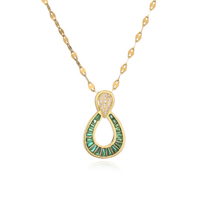 Ig Style Simple Style Circle Water Droplets Stainless Steel Copper Plating Inlay Zircon Gold Plated Pendant Necklace