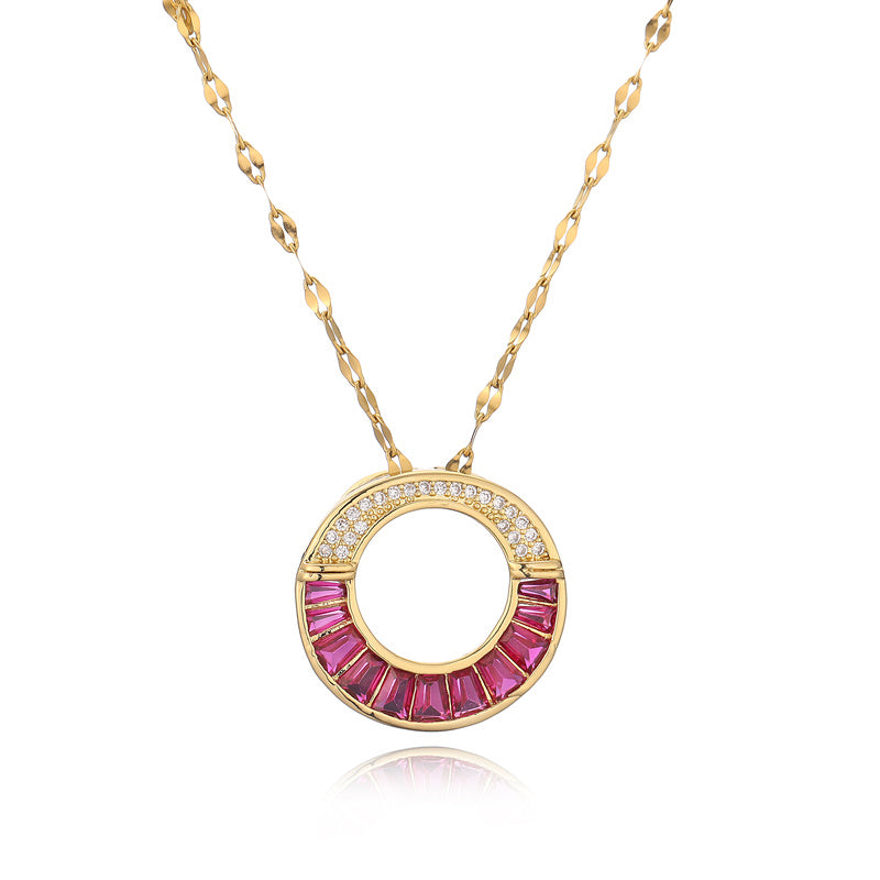 Ig Style Simple Style Circle Water Droplets Stainless Steel Copper Plating Inlay Zircon Gold Plated Pendant Necklace