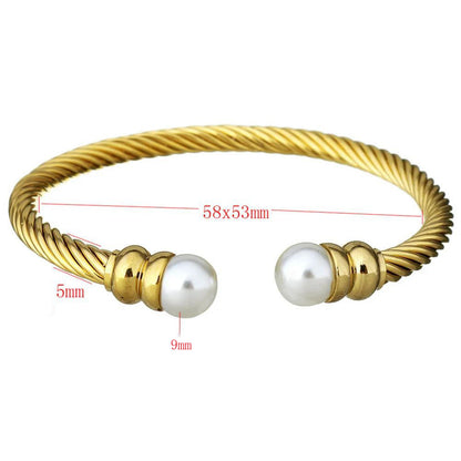 Simple Style Geometric Stainless Steel Plating Inlay Artificial Pearls Gold Plated Twisted Cable Bracele Bangle