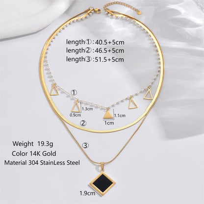 Elegant Simple Style Roman Style Triangle Square Roman Numeral Stainless Steel Pearl Plating Inlay Acrylic 14k Gold Plated Three Layer Necklace