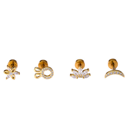 1 Piece Classic Style Insect Flower Polishing Plating Inlay Stainless Steel Copper Zircon 18k Gold Plated Ear Studs