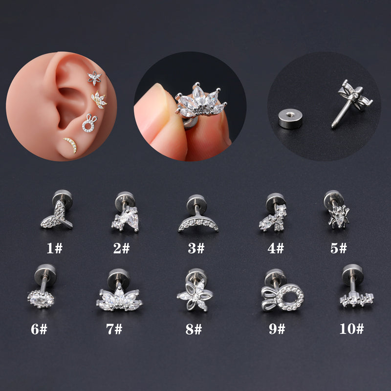 1 Piece Classic Style Insect Flower Polishing Plating Inlay Stainless Steel Copper Zircon 18k Gold Plated Ear Studs