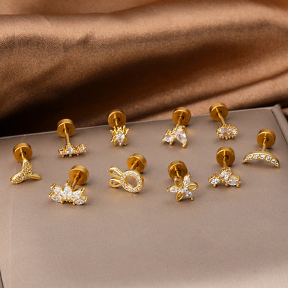 1 Piece Classic Style Insect Flower Polishing Plating Inlay Stainless Steel Copper Zircon 18k Gold Plated Ear Studs