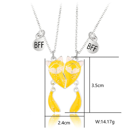 Cartoon Style Cute Heart Shape Fox Alloy Girl's Pendant Necklace