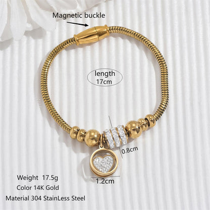 Simple Style Classic Style Round Heart Shape Stainless Steel Beaded Plating Inlay Zircon 14k Gold Plated Bracelets Anklet