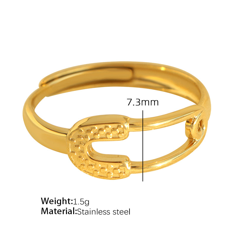 Elegant Vintage Style Luxurious Heart Shape Lines Titanium Steel Stripe Plating Metal 18k Gold Plated Rings