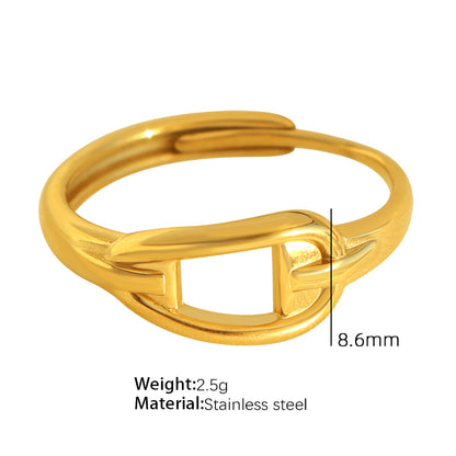 Elegant Vintage Style Luxurious Heart Shape Lines Titanium Steel Stripe Plating Metal 18k Gold Plated Rings