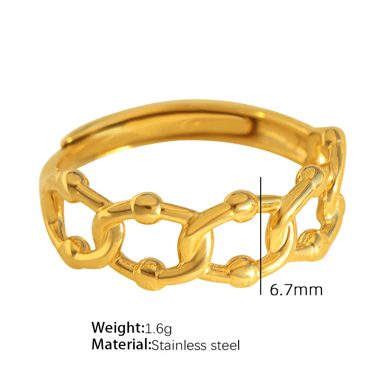 Elegant Vintage Style Luxurious Heart Shape Lines Titanium Steel Stripe Plating Metal 18k Gold Plated Rings