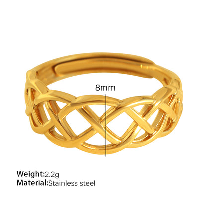 Elegant Vintage Style Luxurious Heart Shape Lines Titanium Steel Stripe Plating Metal 18k Gold Plated Rings