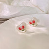 1 Pair Cute Sweet Heart Shape Flower Copper Ear Studs