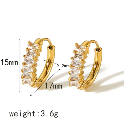 1 Pair Simple Style Circle Flower Polishing Plating Inlay Stainless Steel Zircon 18k Gold Plated Earrings