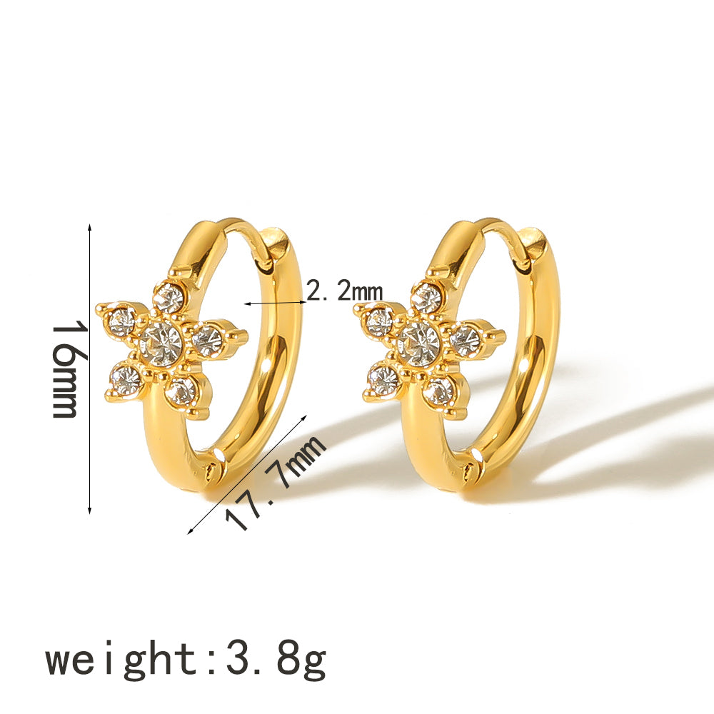 1 Pair Simple Style Circle Flower Polishing Plating Inlay Stainless Steel Zircon 18k Gold Plated Earrings