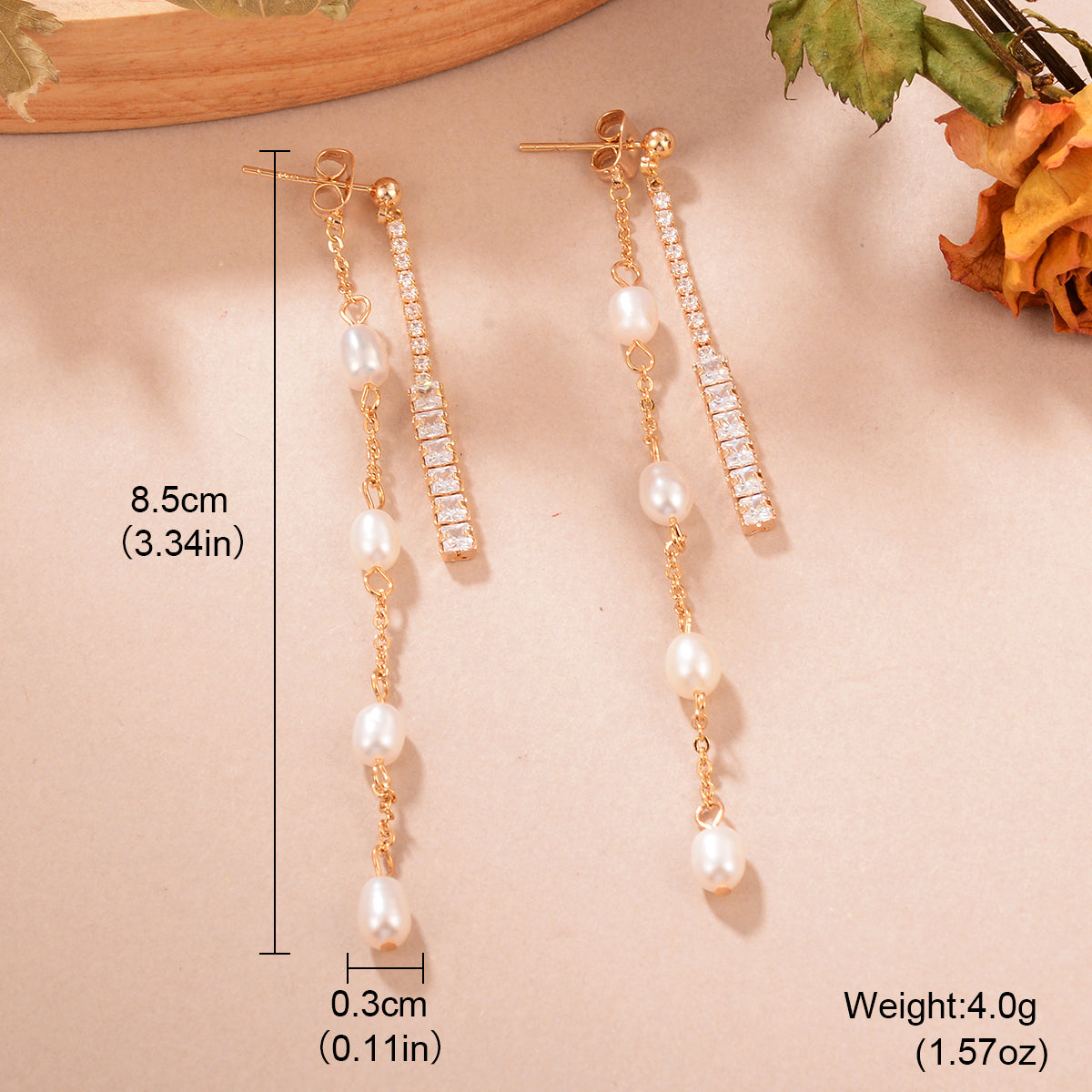 1 Pair Elegant Shiny Geometric Tassel Tassel Plating Inlay Copper Pearl Zircon 18k Gold Plated Drop Earrings