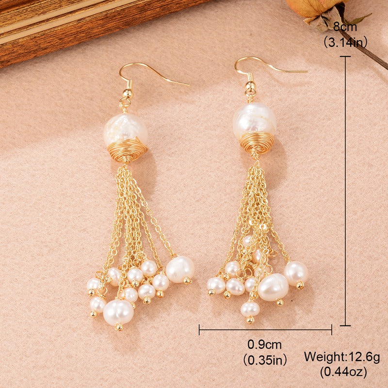 1 Pair Elegant Shiny Geometric Tassel Tassel Plating Inlay Copper Pearl Zircon 18k Gold Plated Drop Earrings