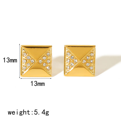 1 Pair Simple Style Quadrilateral Heart Shape Butterfly Polishing Plating Inlay Stainless Steel Zircon 18k Gold Plated Ear Studs